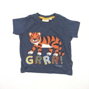 Jojo Maman Bebe Shirt Baby Boys Size 6-12m Blue Tiger Lift Grrr